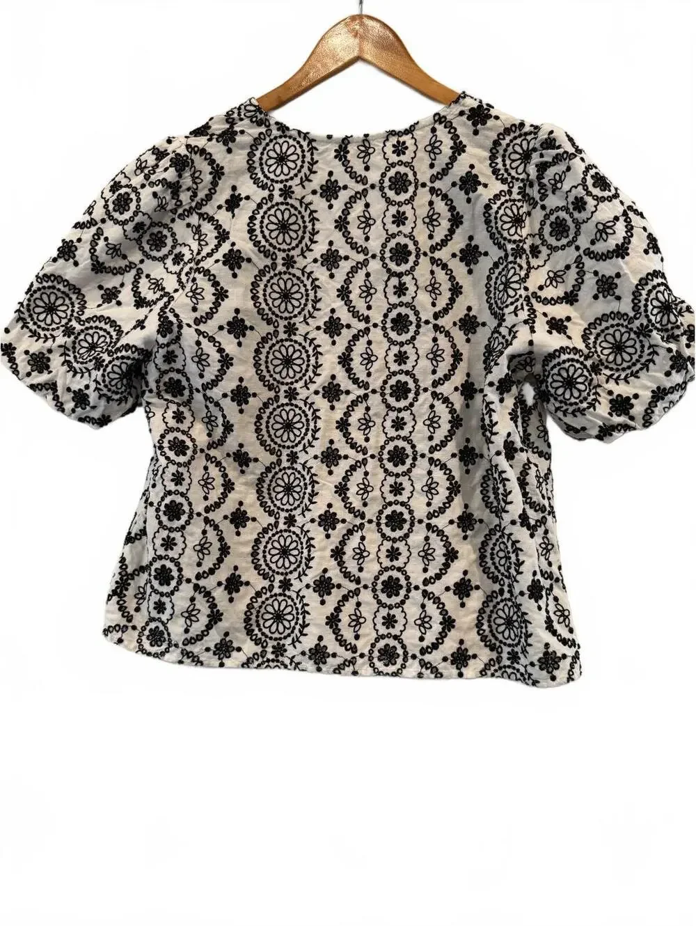 Boden Embroidered Puff Sleeve Blouse Ivory Black Plus Size 16/18